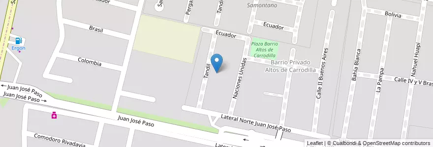 Mapa de ubicacion de Barrio Balcones de Carrodilla en 阿根廷, 智利, Mendoza, Departamento Luján De Cuyo, Distrito Carrodilla, Luján De Cuyo.