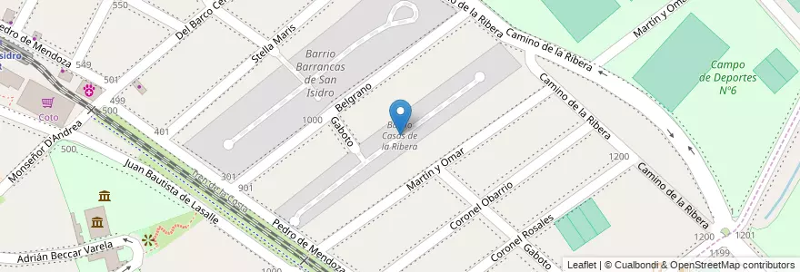 Mapa de ubicacion de Barrio Casas de la Ribera en Arjantin, Buenos Aires, Partido De San Isidro, San Isidro.