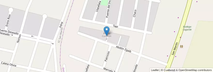 Mapa de ubicacion de Barrio Cumelen II en Аргентина, Чили, Мендоса, Departamento Luján De Cuyo, Luján De Cuyo, Distrito Mayor Drummond, Distrito Ciudad De Luján De Cuyo.