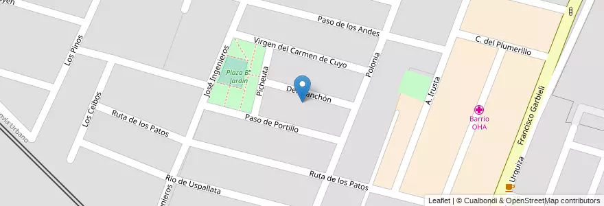 Mapa de ubicacion de Barrio Jardin en 아르헨티나, 칠레, Mendoza, Departamento Maipú, Distrito Luzuriaga, Maipú.