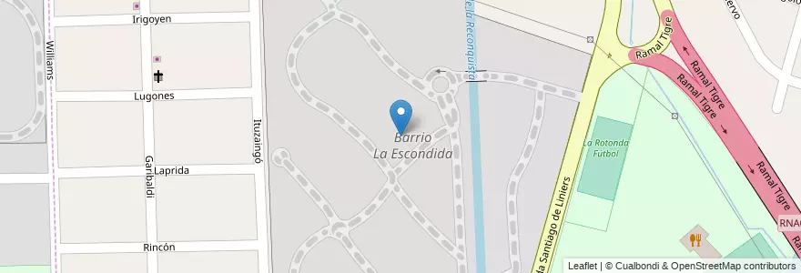 Mapa de ubicacion de Barrio La Escondida en アルゼンチン, ブエノスアイレス州, Partido De Tigre, Tigre.