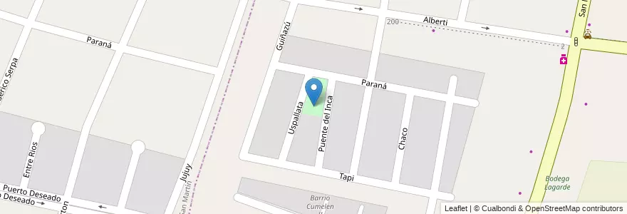 Mapa de ubicacion de Barrio Las Acacias en アルゼンチン, チリ, メンドーサ州, Departamento Luján De Cuyo, Luján De Cuyo, Distrito Mayor Drummond, Distrito Ciudad De Luján De Cuyo.
