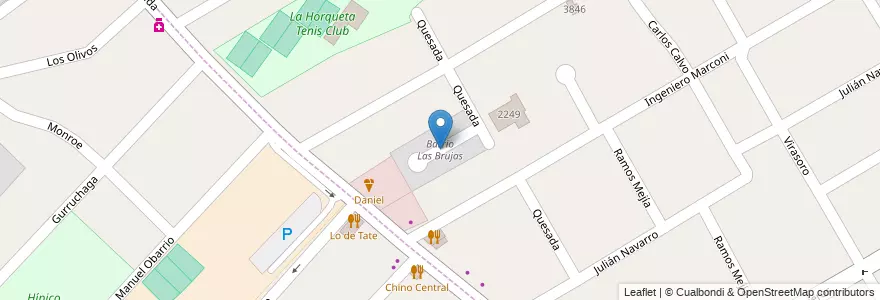 Mapa de ubicacion de Barrio Las Brujas en Arjantin, Buenos Aires, Partido De San Isidro, Beccar.