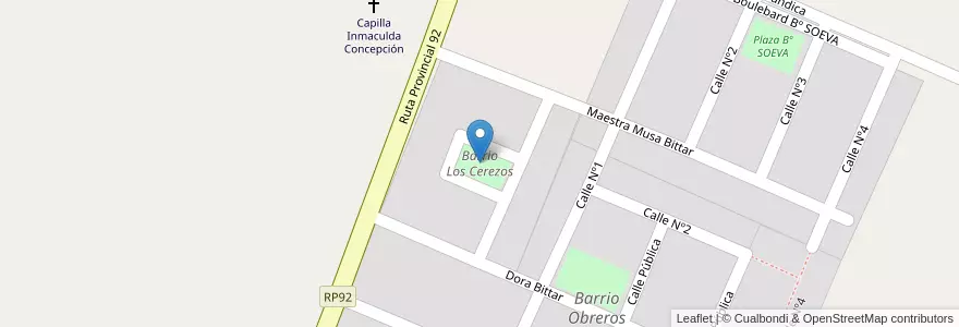 Mapa de ubicacion de Barrio Los Cerezos en アルゼンチン, チリ, メンドーサ州, Departamento Tunuyán, Distrito Vista Flores.