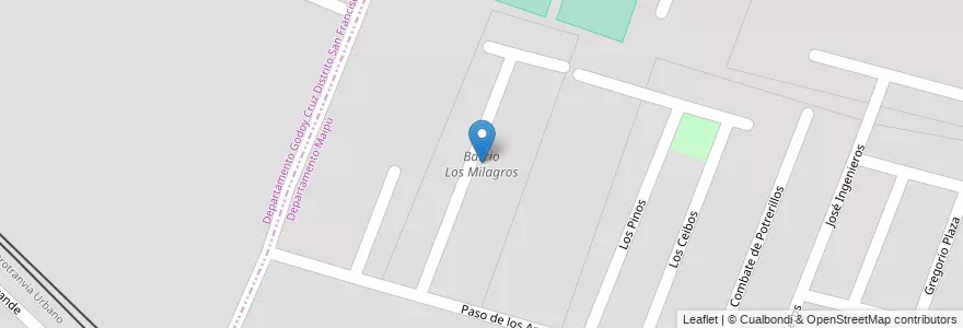 Mapa de ubicacion de Barrio Los Milagros en アルゼンチン, チリ, メンドーサ州, Godoy Cruz, Distrito Luzuriaga, Maipú.