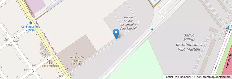 Mapa de ubicacion de Barrio Militar de Oficiales Villa Martelli en 阿根廷, 布宜诺斯艾利斯省, Partido De Vicente López, Vicente López.
