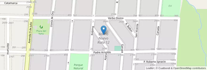 Mapa de ubicacion de Barrio Nuevo Ruta 12 en アルゼンチン, ミシオネス州, Departamento Libertador General San Martín, Municipio De Puerto Rico.
