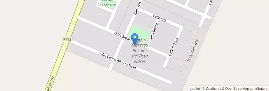 Mapa de ubicacion de Barrio Obreros Rurales de Vista Flores en Arjantin, Şili, Mendoza, Departamento Tunuyán, Distrito Vista Flores.