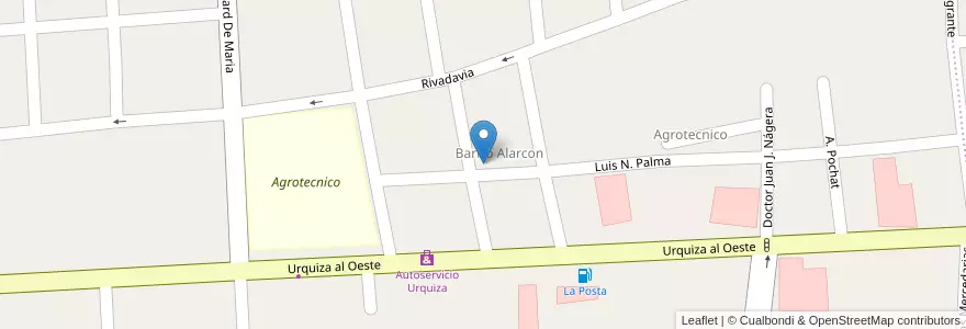 Mapa de ubicacion de Barrio Oeste en アルゼンチン, エントレ・リオス州, Departamento Gualeguaychú, Gualeguaychú, Gualeguaychú, Distrito Costa Uruguay Sur.
