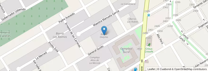 Mapa de ubicacion de Barrio Ovejitas en 아르헨티나, 부에노스아이레스주, Partido De San Isidro, Beccar.