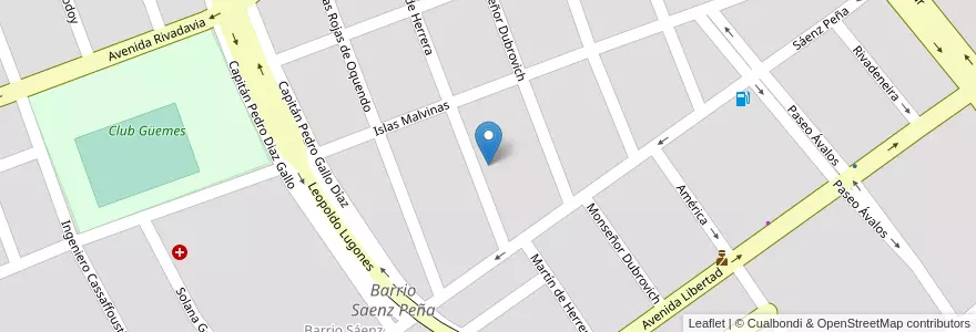 Mapa de ubicacion de Barrio Saenz Peña en アルゼンチン, サンティアゴ・デル・エステロ州, Departamento Capital, Santiago Del Estero.