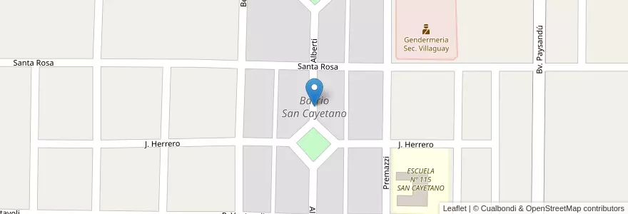 Mapa de ubicacion de Barrio San Cayetano en 阿根廷, 恩特雷里奥斯省, Departamento Villaguay, Distrito Lucas Al Sud, Villaguay.