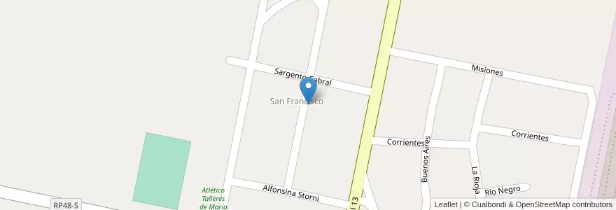 Mapa de ubicacion de barrio San Francisco en 아르헨티나, Santa Fe, Departamento Castellanos, Municipio De María Juana.