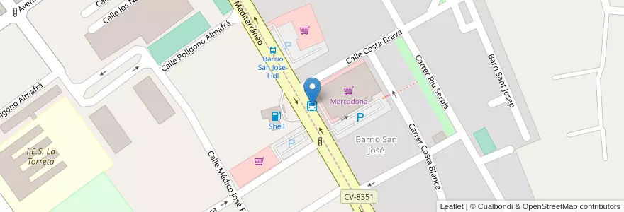 Mapa de ubicacion de Barrio San José en スペイン, バレンシア州, Alacant / Alicante, El Vinalopó Mitjà / El Vinalopó Medio, Elda.