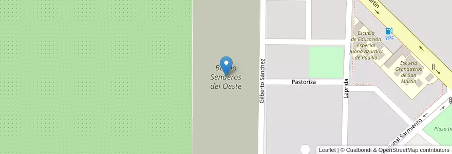 Mapa de ubicacion de Barrio Senderos del Oeste en アルゼンチン, サンフアン州, チリ, 9 De Julio.