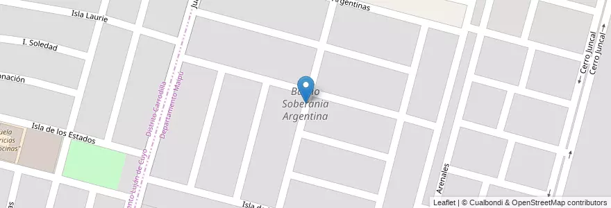 Mapa de ubicacion de Barrio Soberania Argentina en Argentina, Chile, Mendoza, Departamento Luján De Cuyo, Maipú.