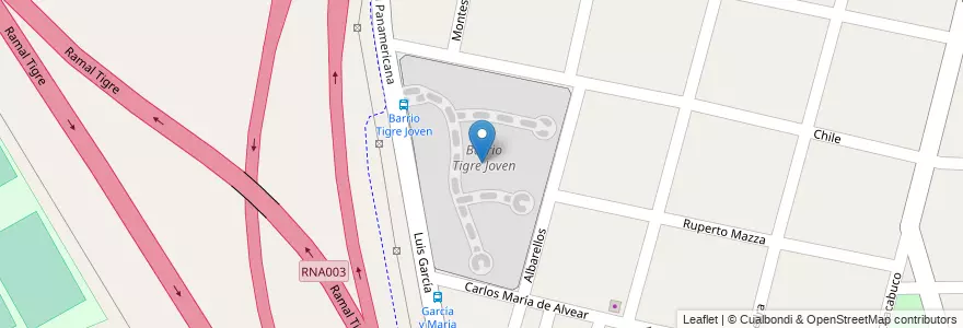 Mapa de ubicacion de Barrio Tigre Joven en Аргентина, Буэнос-Айрес, Partido De Tigre, Tigre.
