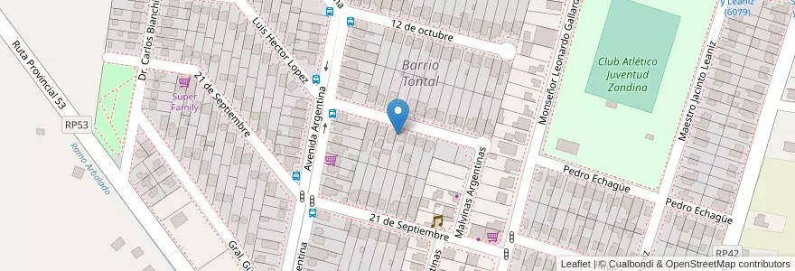 Mapa de ubicacion de Barrio Tontal en アルゼンチン, サンフアン州, チリ, Zonda.