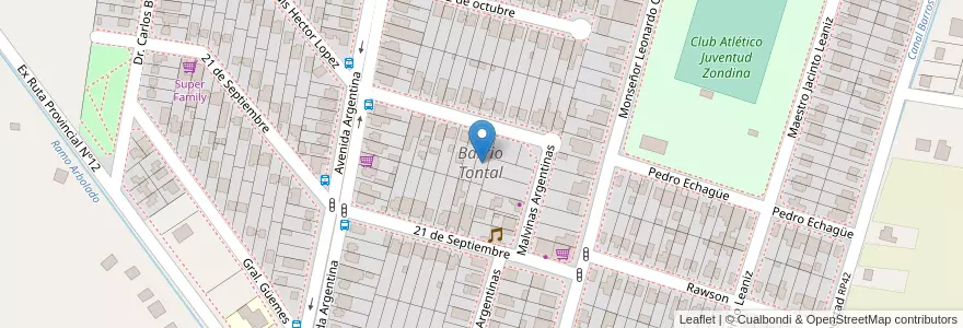 Mapa de ubicacion de Barrio Tontal en Argentinien, San Juan, Chile, Zonda.