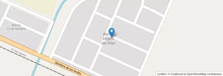 Mapa de ubicacion de Barrio Virgen del Pilar en Arjantin, Şili, Mendoza, Departamento Maipú, Distrito Fray Luis Beltrán.