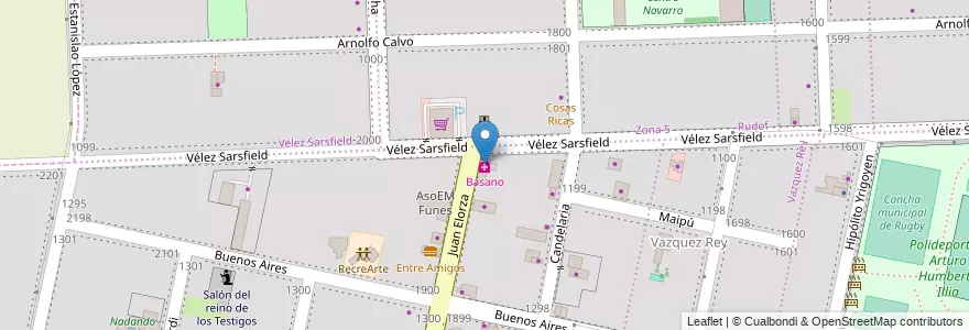 Mapa de ubicacion de Basano en Аргентина, Санта-Фе, Departamento Rosario, Municipio De Funes, Funes.