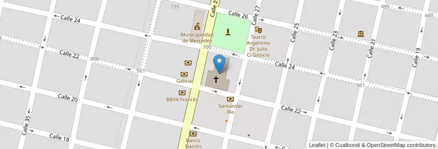 Mapa de ubicacion de Basílica Catedral Nuestra Señora de las Mercedes en 阿根廷, 布宜诺斯艾利斯省, Partido De Mercedes, Mercedes.