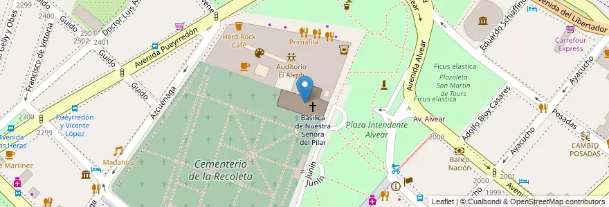 Mapa de ubicacion de Basílica de Nuestra Señora del Pilar, Recoleta en 아르헨티나, Ciudad Autónoma De Buenos Aires, Comuna 2, 부에노스아이레스.