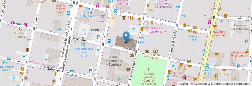 Mapa de ubicacion de Basílica de San Francisco en Argentine, Chili, Mendoza, Departamento Capital, Ciudad De Mendoza.