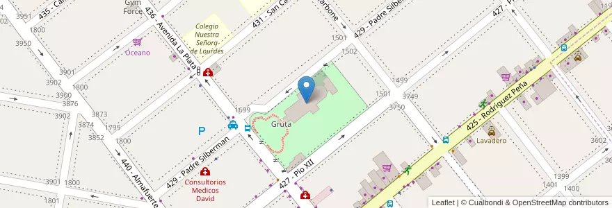 Mapa de ubicacion de Basílica Nuestra Señora de Lourdes en Аргентина, Буэнос-Айрес, Partido De Tres De Febrero, Santos Lugares.