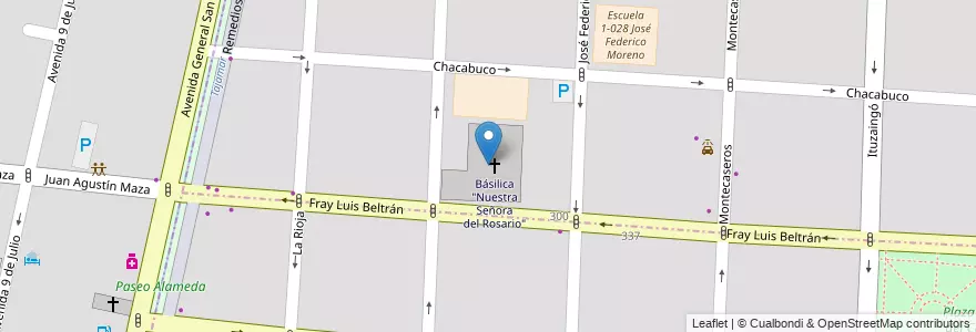 Mapa de ubicacion de Básilica "Nuestra Señora del Rosario" en Arjantin, Şili, Mendoza, Departamento Capital, Ciudad De Mendoza.