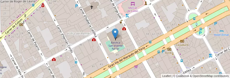 Mapa de ubicacion de Basílica San Vicente Ferrer en İspanya, Comunitat Valenciana, València / Valencia, Comarca De València, València.