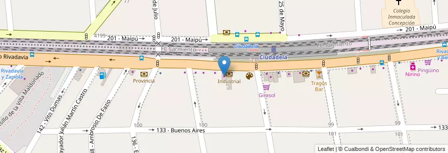 Mapa de ubicacion de Bazar Regalos Peluches en アルゼンチン, ブエノスアイレス州, Partido De Tres De Febrero, Ciudadela.
