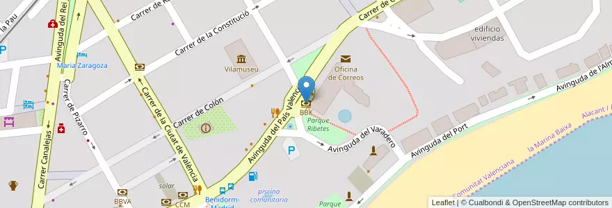 Mapa de ubicacion de BBK en Spanje, Valencia, Alicante, La Marina Baixa, La Vila Joiosa / Villajoyosa.