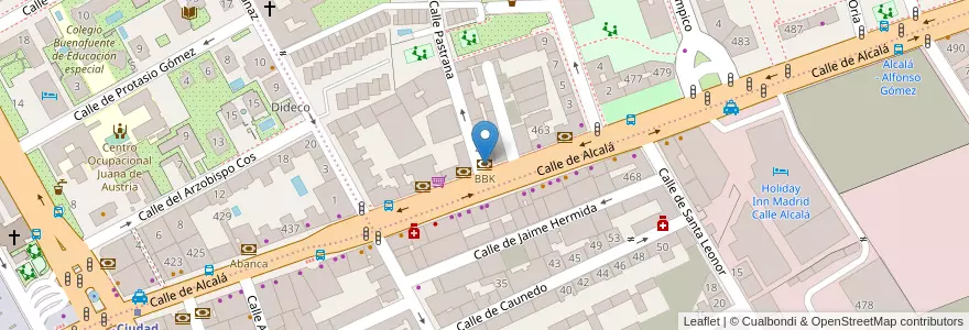 Mapa de ubicacion de BBK en 西班牙, Comunidad De Madrid, Comunidad De Madrid, Área Metropolitana De Madrid Y Corredor Del Henares, Madrid.