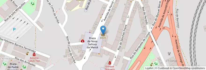 Mapa de ubicacion de BBVA en Spanien, Galicien, A Coruña, Santiago, Santiago De Compostela.