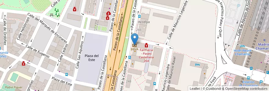 Mapa de ubicacion de BBVA en Spagna, Comunidad De Madrid, Comunidad De Madrid, Área Metropolitana De Madrid Y Corredor Del Henares, Madrid.