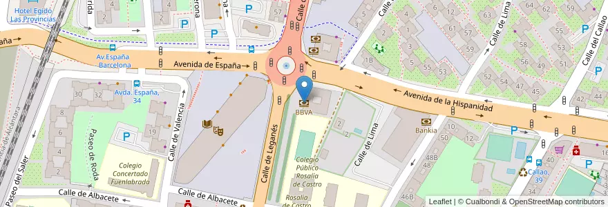 Mapa de ubicacion de BBVA en Spanje, Comunidad De Madrid, Comunidad De Madrid, Área Metropolitana De Madrid Y Corredor Del Henares, Fuenlabrada.
