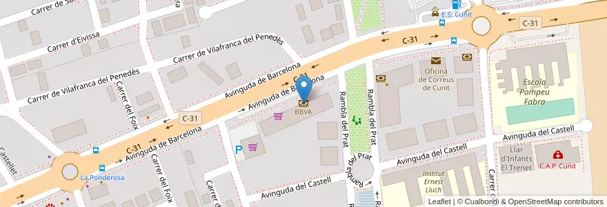 Mapa de ubicacion de BBVA en España, Catalunya, Tarragona, Baix Penedès, Cunit.