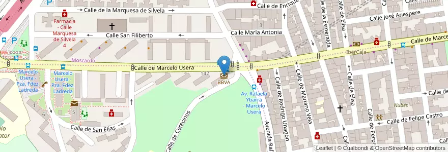 Mapa de ubicacion de BBVA en İspanya, Comunidad De Madrid, Comunidad De Madrid, Área Metropolitana De Madrid Y Corredor Del Henares, Madrid.