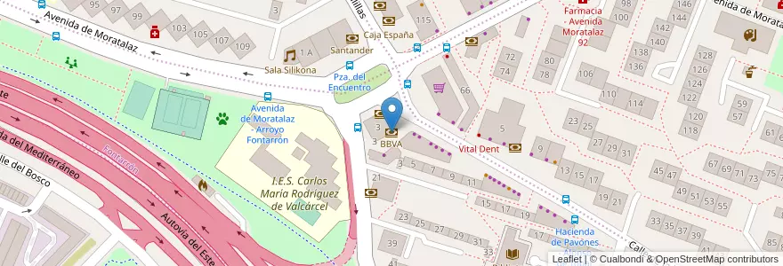 Mapa de ubicacion de BBVA en スペイン, マドリード州, Comunidad De Madrid, Área Metropolitana De Madrid Y Corredor Del Henares, Madrid.