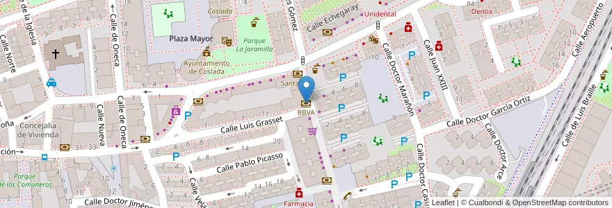 Mapa de ubicacion de BBVA en إسبانيا, منطقة مدريد, منطقة مدريد, Área Metropolitana De Madrid Y Corredor Del Henares, Coslada.