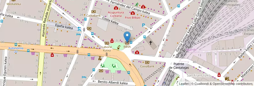 Mapa de ubicacion de BBVA en İspanya, Bask Bölgesi, Bizkaia, Bilboaldea, Bilbao.