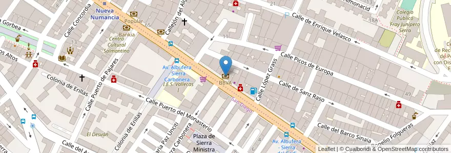 Mapa de ubicacion de BBVA en İspanya, Comunidad De Madrid, Comunidad De Madrid, Área Metropolitana De Madrid Y Corredor Del Henares, Madrid.