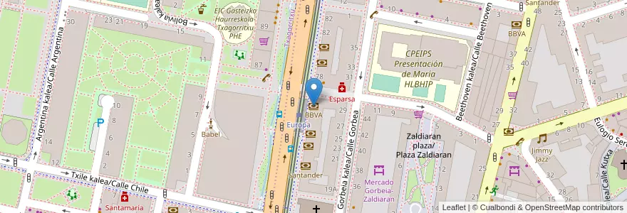 Mapa de ubicacion de BBVA en 西班牙, 巴斯克, Araba/Álava, Gasteizko Kuadrilla/Cuadrilla De Vitoria, Vitoria-Gasteiz.