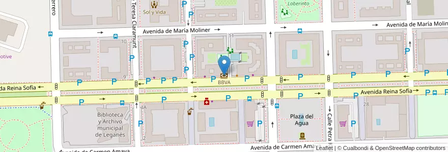Mapa de ubicacion de BBVA en 西班牙, Comunidad De Madrid, Comunidad De Madrid, Área Metropolitana De Madrid Y Corredor Del Henares, Leganés.