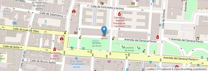 Mapa de ubicacion de BBVA en スペイン, マドリード州, Comunidad De Madrid, Área Metropolitana De Madrid Y Corredor Del Henares, Madrid.