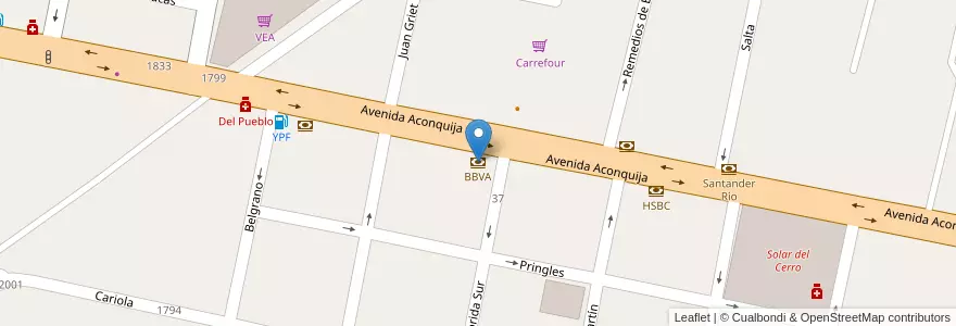 Mapa de ubicacion de BBVA en 阿根廷, Tucumán, Departamento Yerba Buena, Yerba Buena.