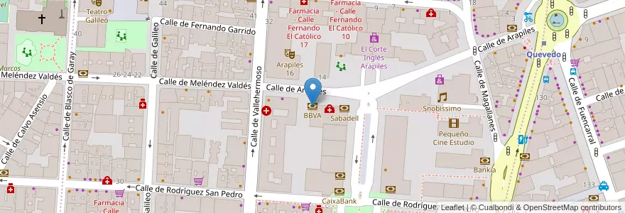 Mapa de ubicacion de BBVA en España, Comunidad De Madrid, Comunidad De Madrid, Área Metropolitana De Madrid Y Corredor Del Henares, Madrid.