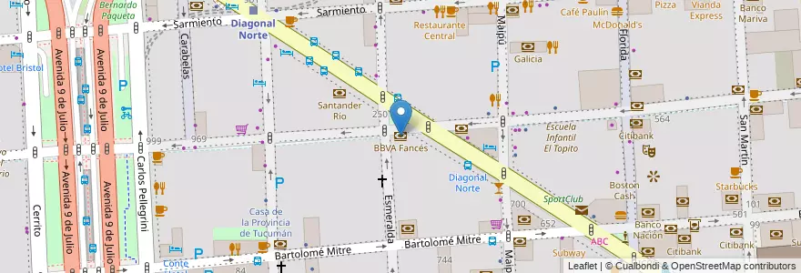 Mapa de ubicacion de BBVA Fancés, San Nicolas en アルゼンチン, Ciudad Autónoma De Buenos Aires, Comuna 1, ブエノスアイレス.
