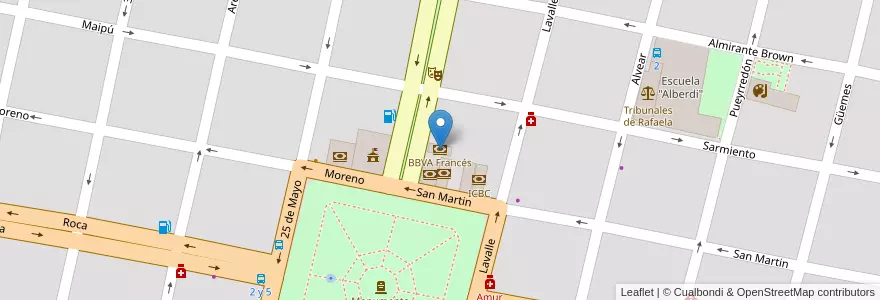 Mapa de ubicacion de BBVA Francés en Arjantin, Santa Fe, Departamento Castellanos, Municipio De Rafaela.